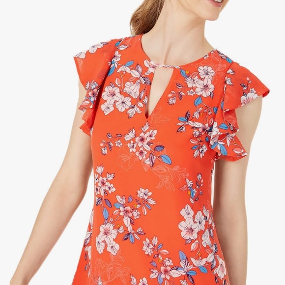 VINCE CAMUTO Floral Red Blue & White dress Womens 14 - Picture 3 of 4